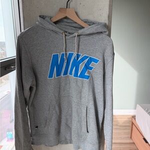 Vintage Nike Heather Gray Hoodie with Vibrant Blue Logo